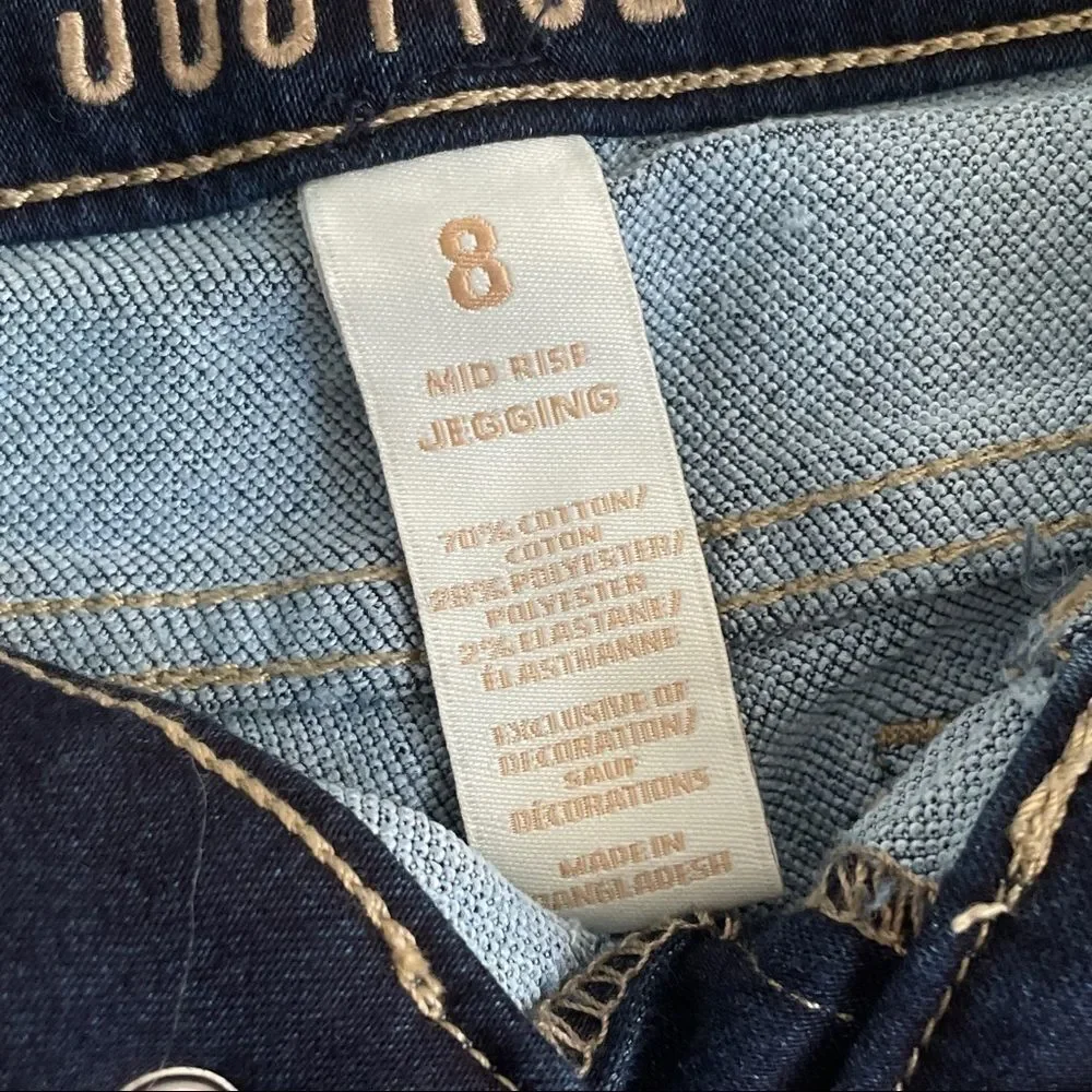 Justice Girls Mid Rise Dark Wash Jegging Jeans Size 8 Like New Condition
